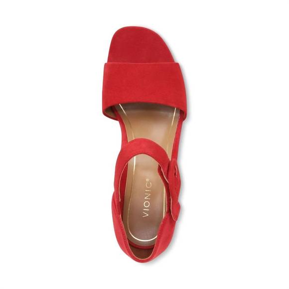 NEW VIONIC women's chardonnay hook and loop pump sandal in red suede leather - Picture 6 of 8